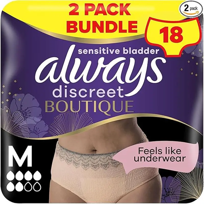 Boutique Incontinence Pants Women, Medium, Plus, 18 High Absorbency Pants (9 x 2 Packs), Odour Neutraliser, Softness and Protection, For Sensitive Bladder