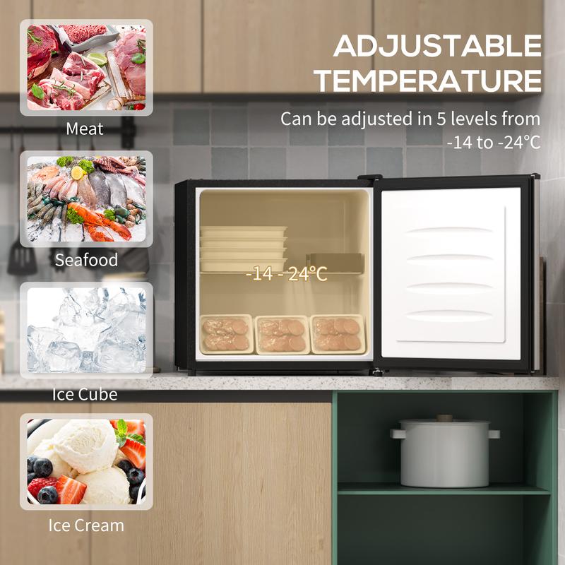 HOMCOM Tabletop Mini Freezer with 35 Litre Capacity, Small Freezer with Reversible Door, Adjustable Temperature and Removable Wire Shelf for Bedrooms, Home Office, Silver Tone 2