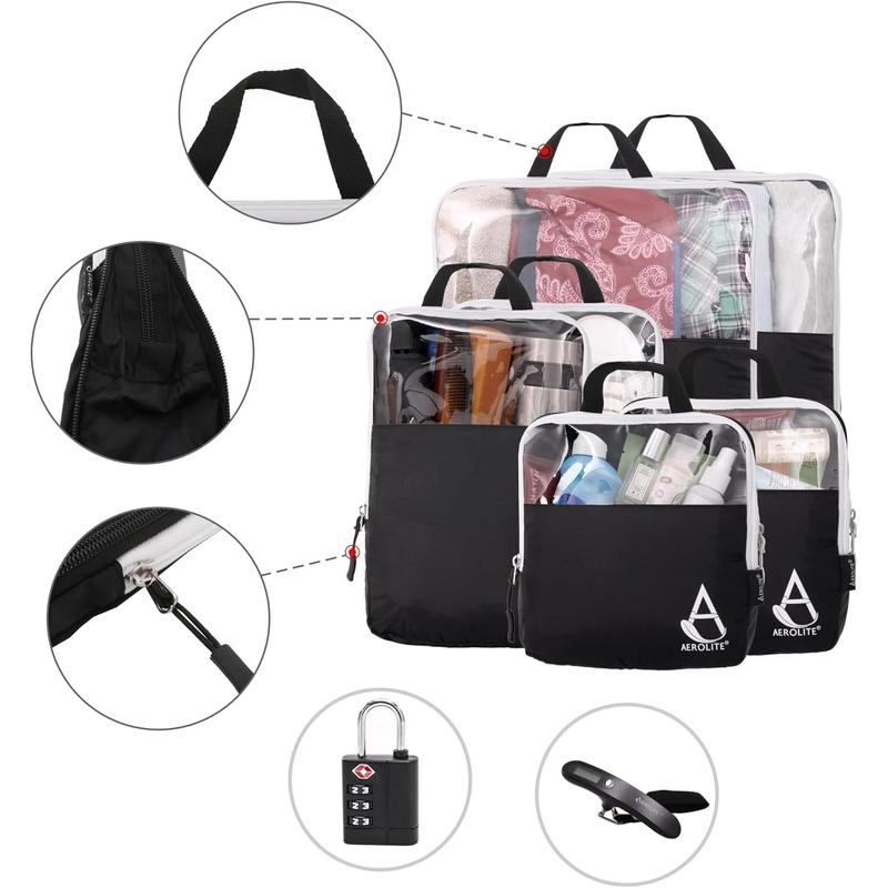 Aerolite Packing Cubes for Suitcases with Digital Luggage Scale and TSA Padlock, 6-pieces Expandable Travel Luggage Packing Organizers With Accessories Ultra Lightweight 3