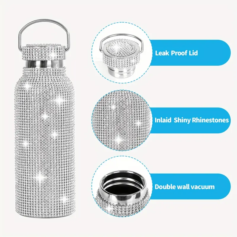 350ml/500ml/750ml 12oz/17oz/25oz Shiny Diamond Cup Double-layer Stainless Steel Insulated Cup, Holiday Gift Cup, Suitable for Coffee, Tea, Juice, Water Drinkware Flasks 2
