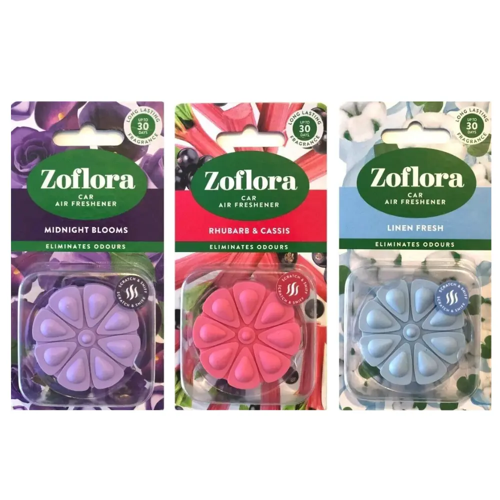 Zoflora Car Air Fresheners Lasts 30 Days Midnight Blooms Linen Fresh Rhubarb & Cassis