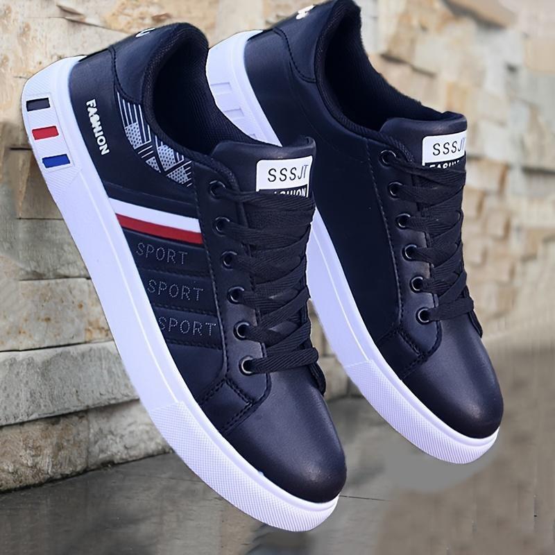 All-Season Men's Striped Lace-up Sneakers - Breathable PU, Durable PVC Sole, Casual Comfort Fit Closed Sports Shoes Sports Shoes Training Trainer Runner Running Boy Athletic Footwear Walking Shoes 6