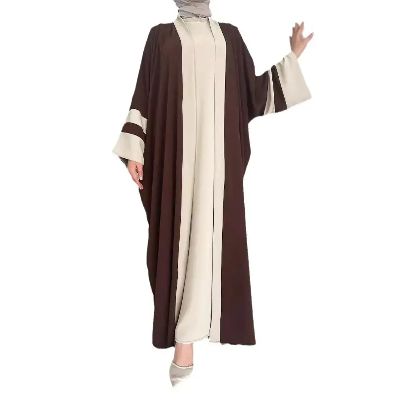 Hot-selling M2686 women's Muslim contrasting coat fashion solid color vest dress set 4