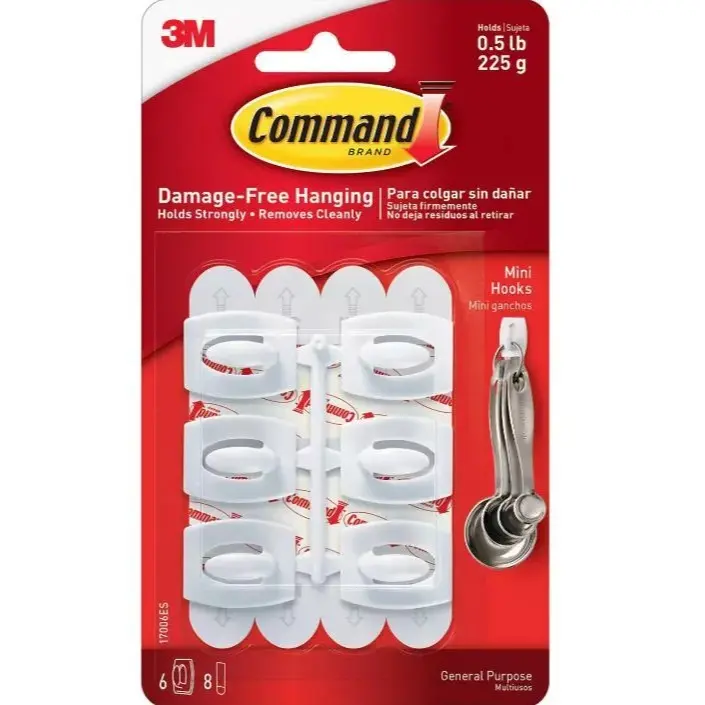 3M Command White Plastic Mini Adhesive Hooks - Pack of 6