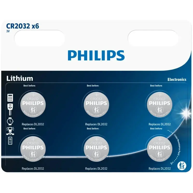 6 x Philips CR2032 Lithium Coin Cell Battery DL2032 3V