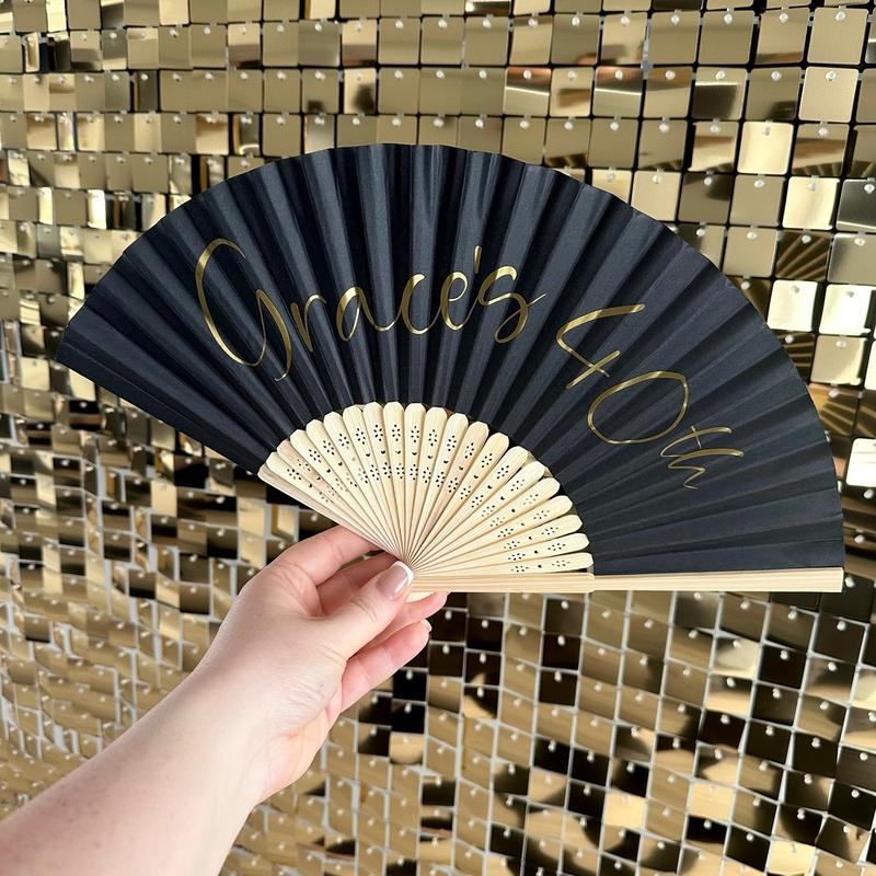 Personalised NAME Hand Fan - Bamboo - Paper Foldable Fan - Black, White, Pink, Orange, Lilac - Personalised with Vinyl - Party, Holiday, Wedding, Business, Hen Party Lightweight Gift Decor 7