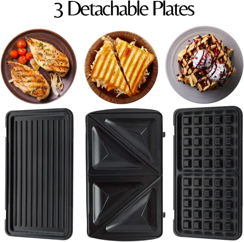 grinders sandwich Domestic King 3-in-1 Snack Maker - Waffle Machine, Sandwich & Toastie Maker, Panini & Grill Press, Interchangeable Non-Stick Plates, 750W, Auto Temperature & Cool Touch Handle- DK18117,neon glass toaster machine 2