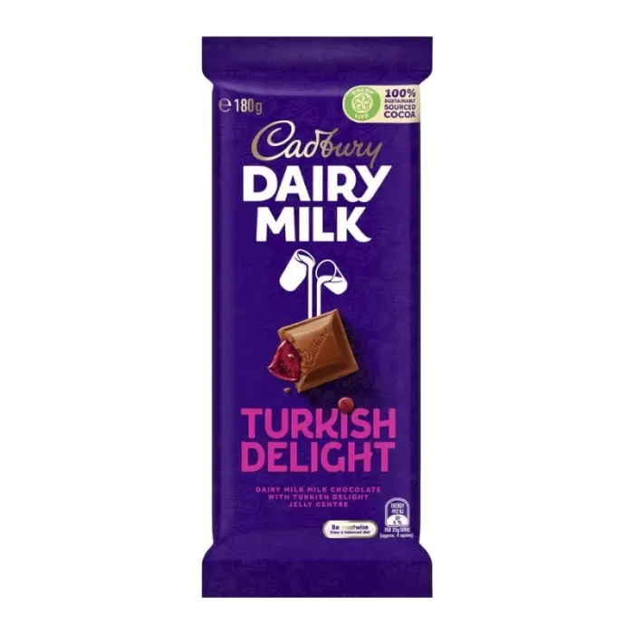 Cadbury Dairy Milk Turkish Delight Bar - 180g - Australian Import Snack Chocolate