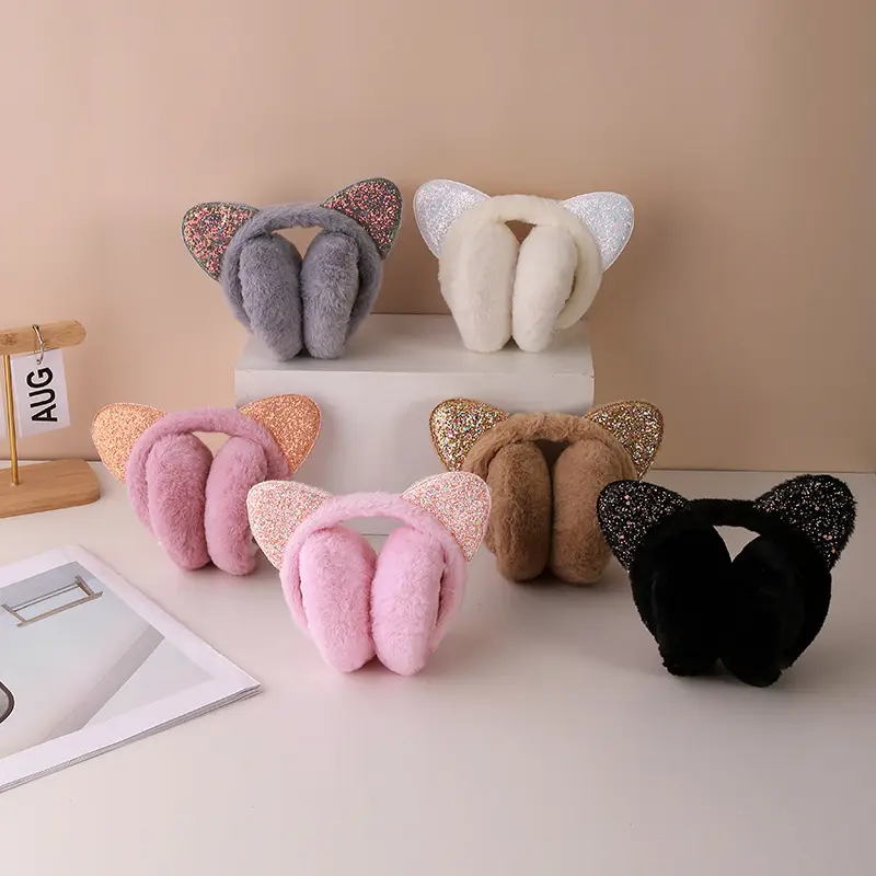 Cozy Sequin Cat Ear Plush Earmuffs - Adjustable, Soft & Warm Winter Ear Covers for Women - Perfect Christmas Gift 3