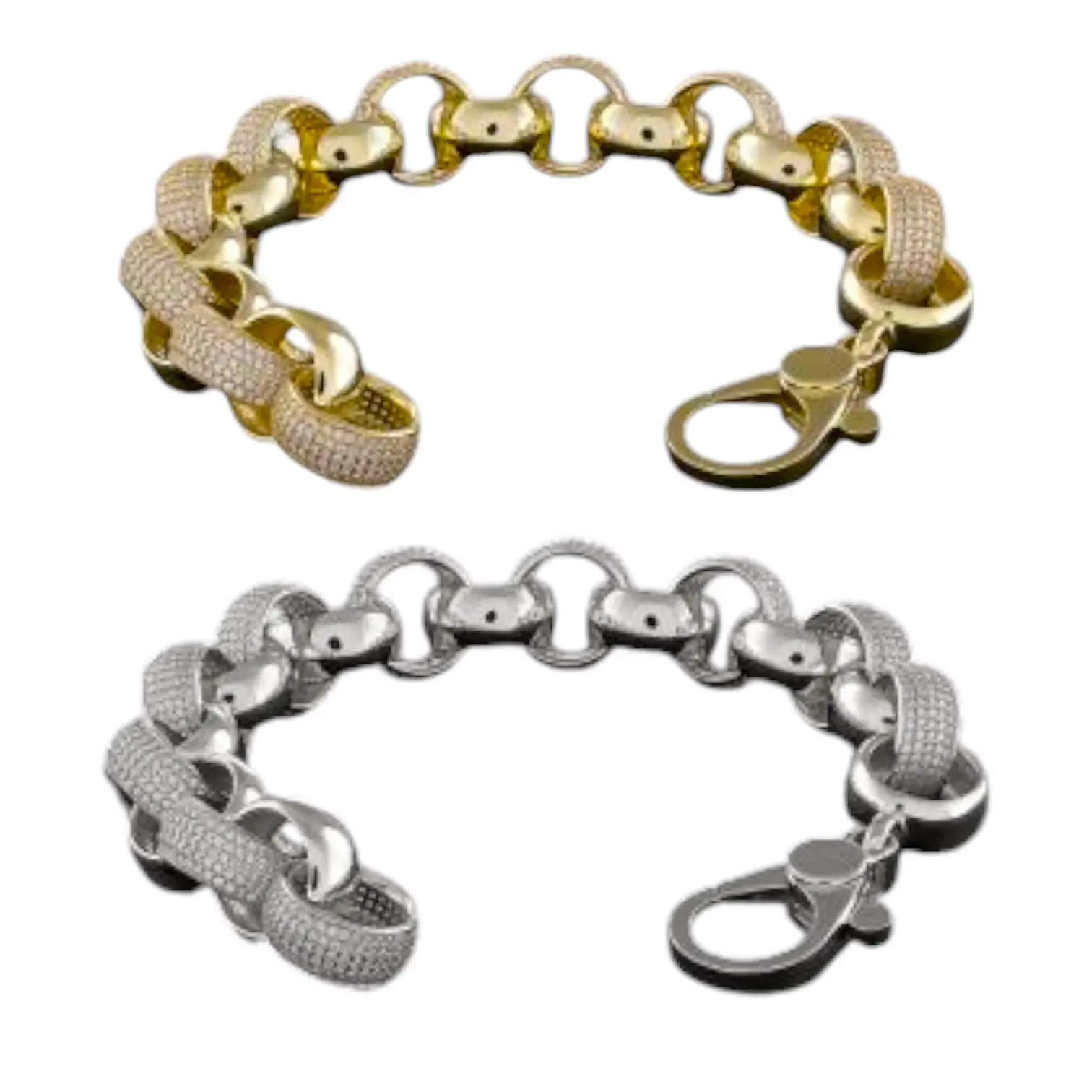 Iced Out Belcher Chain Bracelet XL Gold Silver Male Female Romany Link