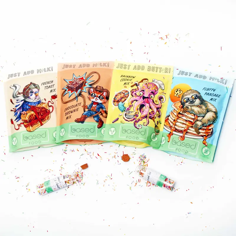 Baking Mix Artwork Bundle - Vegan, Gluten Free | Cookie Mix, Brownie Mix, Pancake Mix and Our Best Seller, eggless Vegan French Toast Mix, plus sprinkles and 100s & 1000s 1