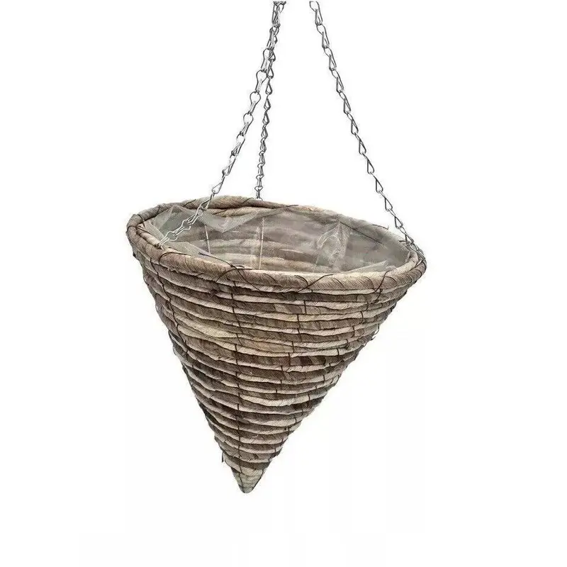 2 Cone Rope Hanging Baskets 12” – Outdoor Planters with Liner & Chains – Weather Resistant Flower Pots for Garden Plants & Flowers 3