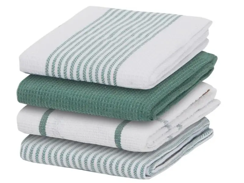 4 Pack Tea Towel Kitchen Tea Towels Cotton Absorbent Long Lasting Catering Bar Dish Towel Cloth, Green Cleaning
