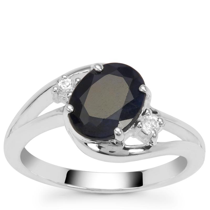 Madagascan Blue Sapphire & White Zircon Silver Ring 3