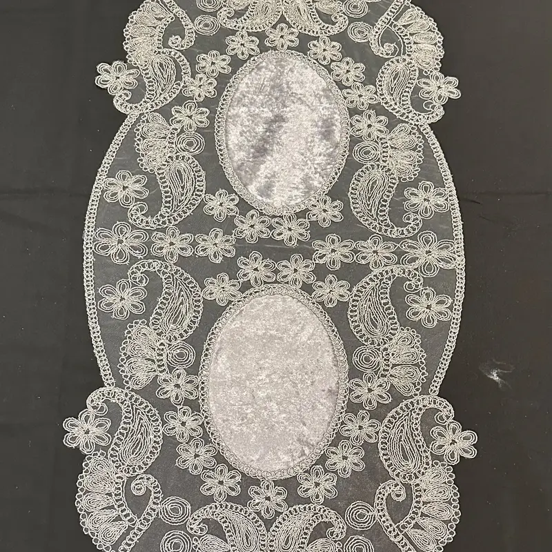 (102) 5pc Doilies Set | Colour: Grey | Sizes: 1 Large, 1 Medium, 1 Small, 2XS | Velvet, Lace, Embroidered | Home Decor, Table Runner, Weddings, Gifts | Crochet, Gifts 2