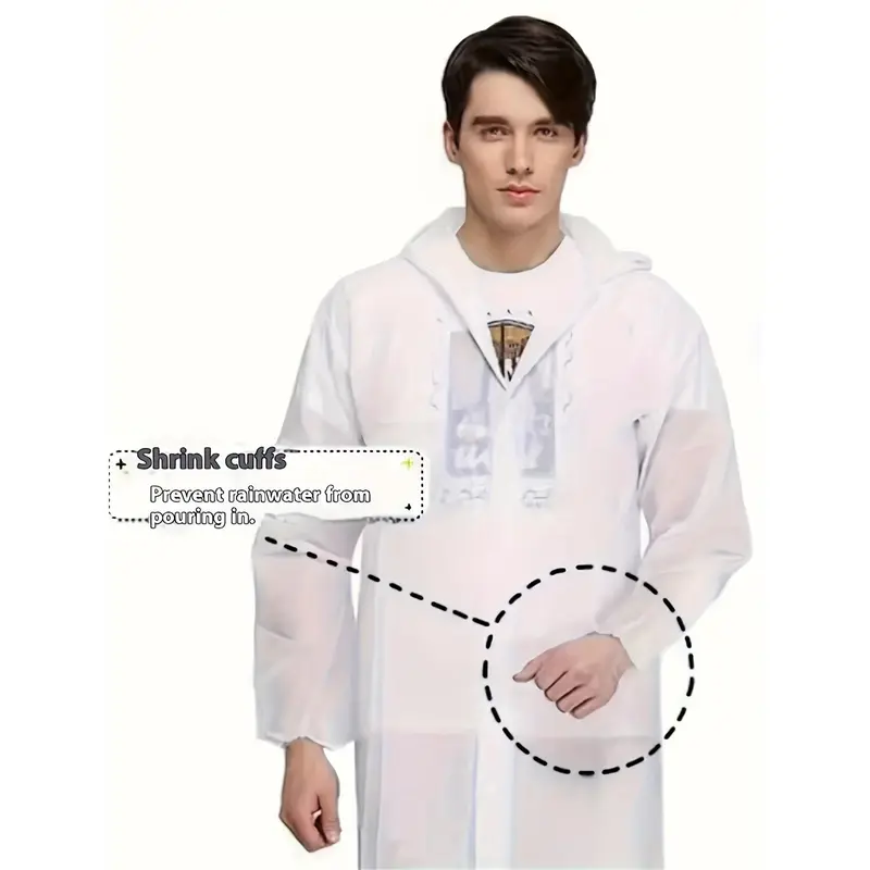 Unisex Solid Hooded Long EVA Raincoat With Long Sleeve And Button Up Placket, Waterproof And Versatile Jacket Suitable For Hiking And Outdoors Activities 7