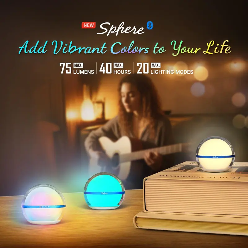 OLIGHT Sphere Smart Night Light, 75 lumens Stepless Dimming Table Lamp, Remotely APP Control, Rechargeable Ambient Light 1