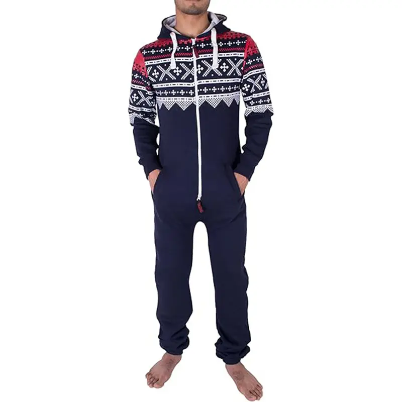 NOROZE Men’s Aztec Onesie Jumpsuit Warm and Cozy Hooded Zip Up Onesies All in One Nightwear Playsuit UK Size S-XXL 7