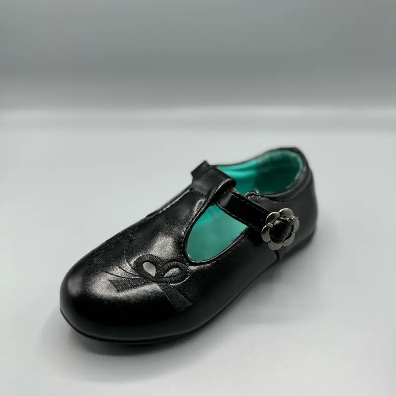 Girls Black Buckle Smart Lightweight Winter School Formal Walking Soft Cushioned Shoes for Kids 0