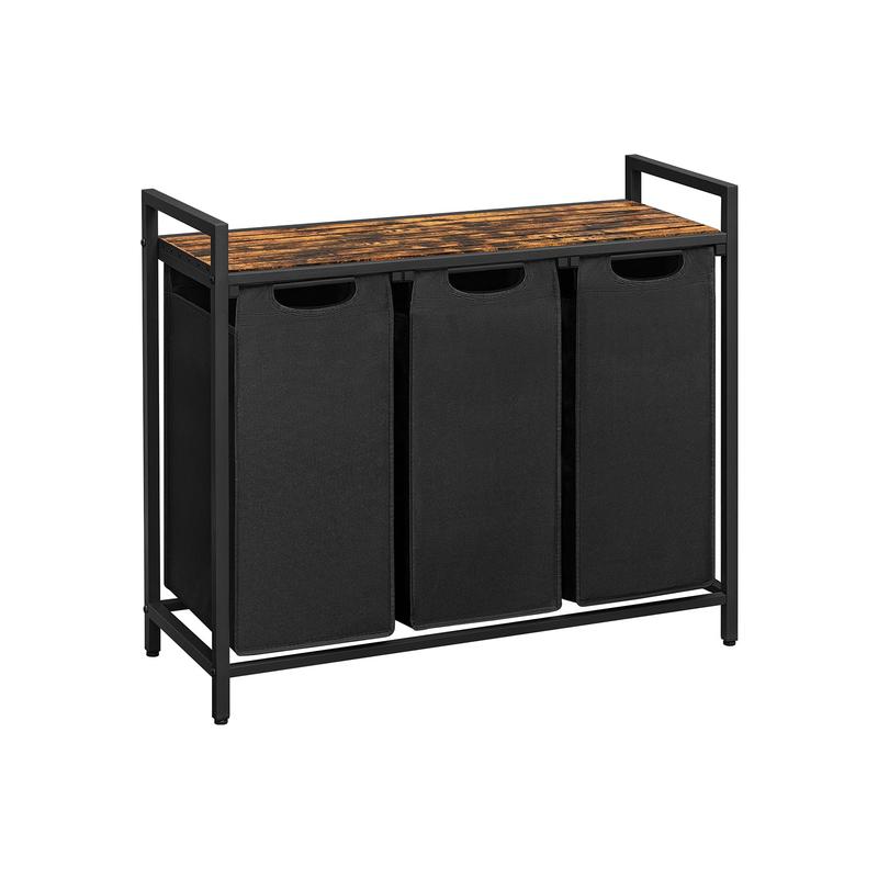 SONGMICS HOME Laundry Basket with Storage Shelf, 2/3-Compartment Laundry Hamper, Pull-Out and Removable Laundry Bags, Laundry Sorter, Shelf, Metal Frame, 2 x 46L, 3 x 38L, Light Organiser Plastic Adjustable Steel 1