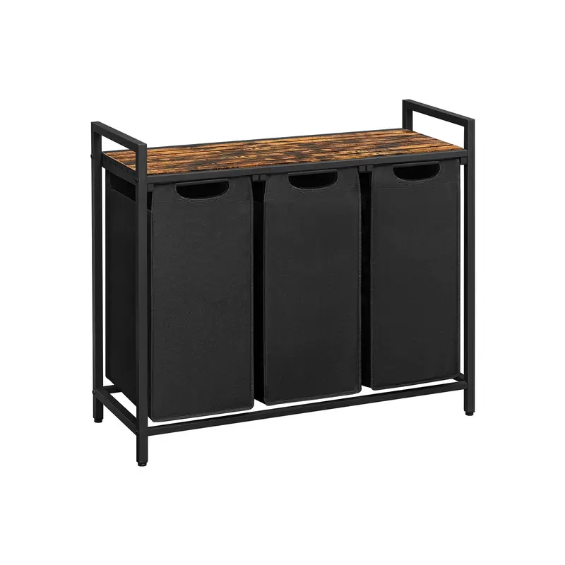 SONGMICS HOME Laundry Basket with Storage Shelf, 2/3-Compartment Laundry Hamper, Pull-Out and Removable Laundry Bags, Laundry Sorter, Shelf, Metal Frame, 2 x 46L, 3 x 38L, Light Organiser Plastic Adjustable Steel 1