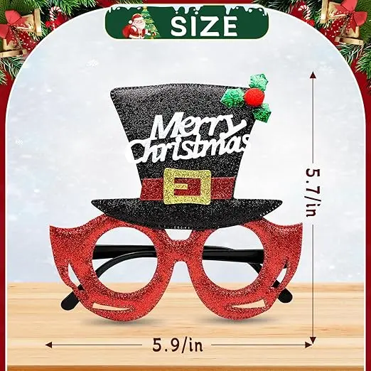 Christmas Glasses Glitter Party Glasses ​Frames Christmas Decoration Eyeglasses for Christmas Parties New Year Favors Photo Booth Light Lightweight Accessory Comfortable Gift Masks Props Room Ornaments 2