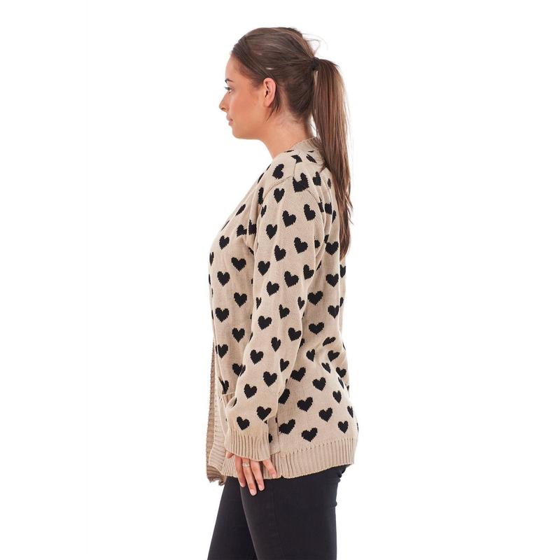 New Ladies Heart Knitted Cardigan Pockets Long Sleeve Regular Big Sizes S to 2XL sweater season coatigan 3