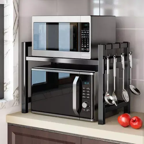2 Tier Expandable Microwave oven Rack Stand Storage Holder Kitchen Corner Shelf 4