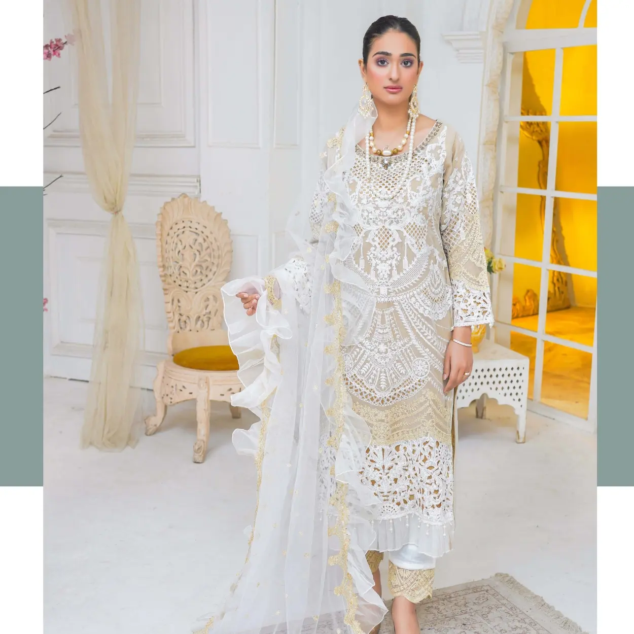 Ayeza Collection By Poshak Designer | PD-001-6 | - 3 Piece Organza Embroidered Kameez With Trouser