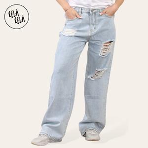 RELA RELA Womens High Waisted Wide Leg Ripped Denim Jeans UK 6-20 Plus Size Available Fit Minimalist Womenswear Bottom Chic Comfortable