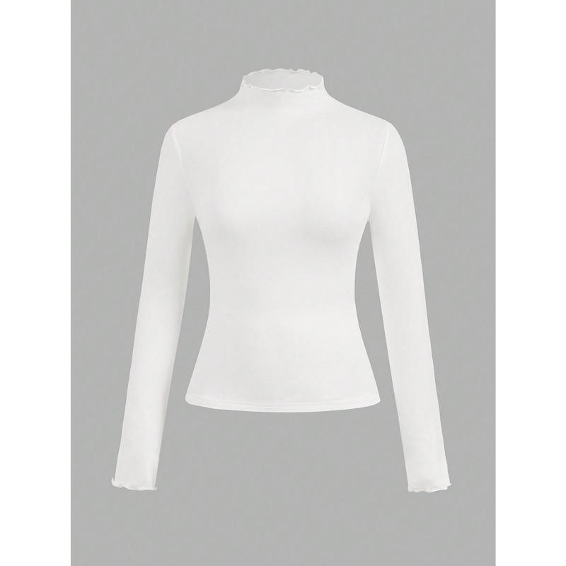 EZwear 2pcs/Set Casual Mock Neck Form-Fitting Solid Black And White Long Sleeve Base Layer Tops, Warm For Autumn/Winter 4