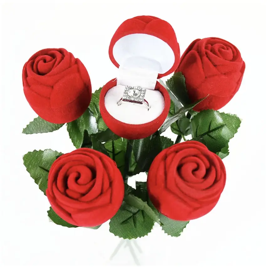 1Pcs Red Rose Proposal Girlfriend Boyfriend Rose Ring Flower Box