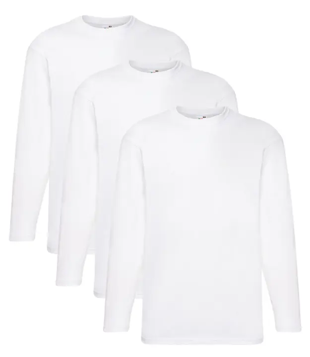 Fruit of the Loom Men's Valueweight Long Sleeved Tee, Pack of 3 T-Shirt, White, (Size S to 5XL) Casual Plain Crewneck Menswear Stylish Top Basic Tshirt Outfit Streetwear Wetsuit  Multicolor