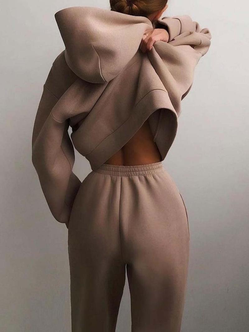 Product Introduction of Women's Tracksuit Autumn Plus Fleece Sweatshirts Two Piece Set Casual Oversized Solid Female Sports Hoodie Suit Long Pant Sets Womenswear  Comfort Long Sleeve Minimalist Basic Overalls 14