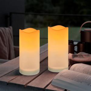 Taylor & Brown 2 Pack Solar Powered Outdoor Candles, Waterproof LED Flameless Pillar Candle, Dusk to Dawn, Rechargeable Solar Battery Included, Patio Decor