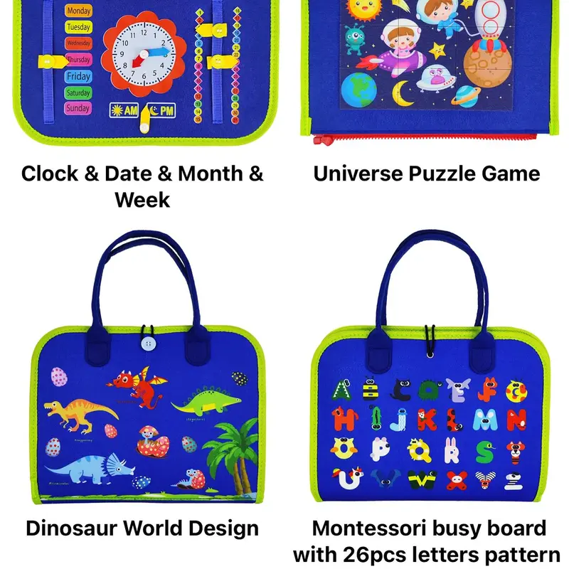 Busy Board for toddlers, 4 pages, Dinosaur model, learning and improving fine motor skills 4