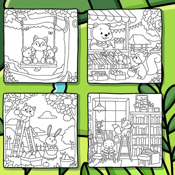 Forest Buddies Simply Lovely Coloring Book for Kids and Adults: Cute and Cozy Designs Featuring Adorable Animal Characters 2
