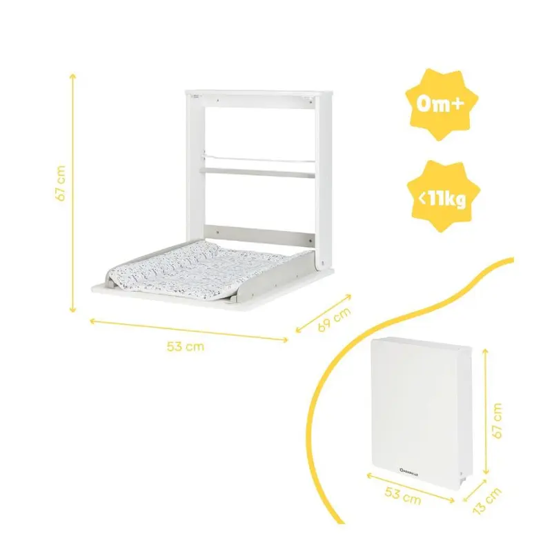 Baby Wall Changing Table with shelves and wipeable mat 7