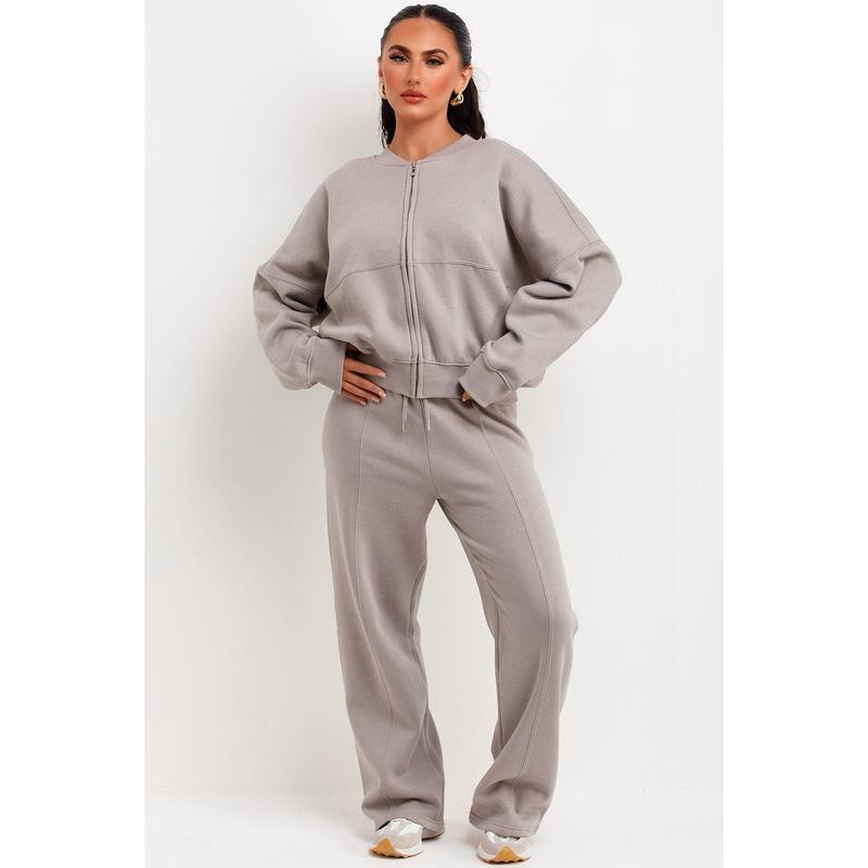 Bomber Sweatshirt With Zip And Joggers Loungewear Set Dove Grey 8