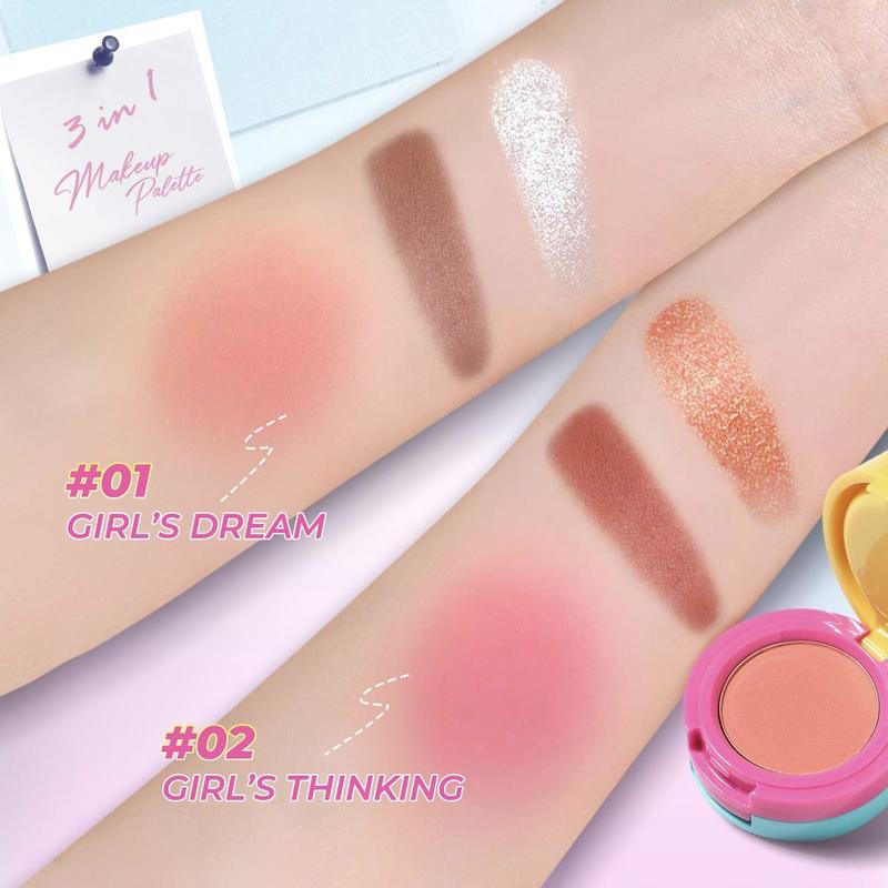 MiniMeli Xmas Gift 3 in 1 Blush Makeup Palette GRWM - Eyes, Cheeks, Blush - Beginner Friendly, Travel Size Cosmetic, Longlasting - Christmas Gift 5