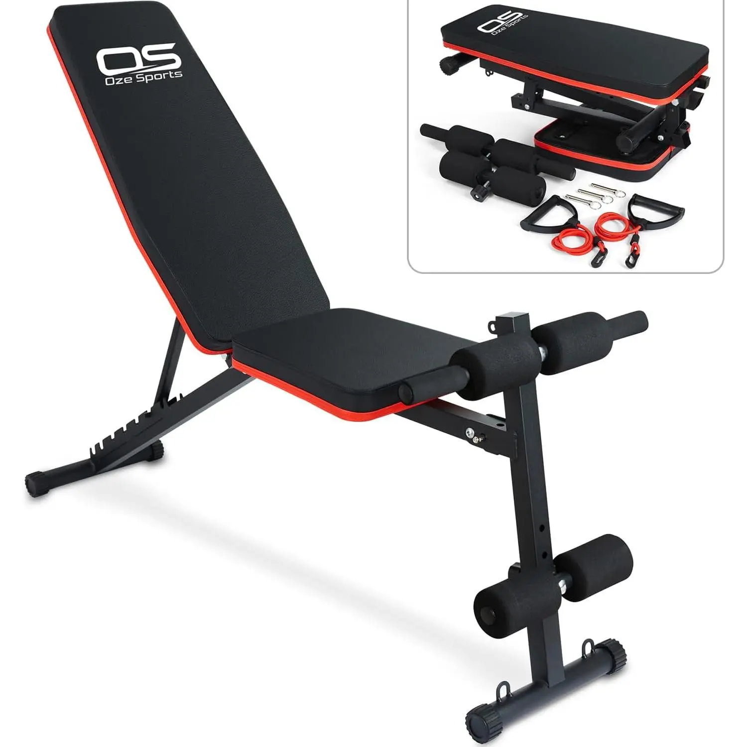 Adjustable Weight Bench - Utility Incline Decline Flat Foldable Bench Press sit up for Full Body Workout Home Exercise Gym Equipment – 7 Adjustable Positions & 2 Training Straps