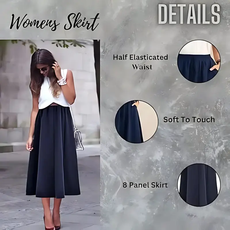 Overtax Women's Casual Skirt - 27 Inch Length - Comfortable Polyester Material 6