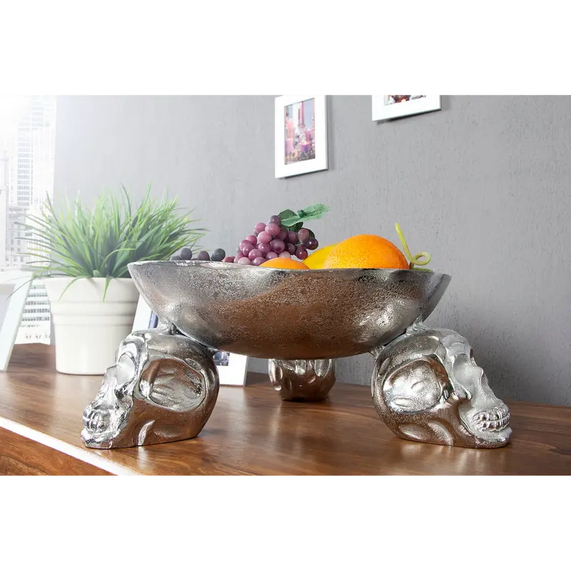 Design decorative bowl SKULL 35cm silver aluminum skull 0