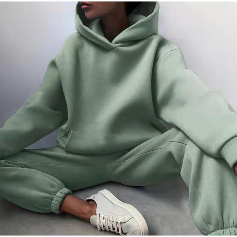 Product Introduction of Women's Tracksuit Autumn Plus Fleece Sweatshirts Two Piece Set Casual Oversized Solid Female Sports Hoodie Suit Long Pant Sets Womenswear  Comfort Long Sleeve Minimalist Basic Overalls 20