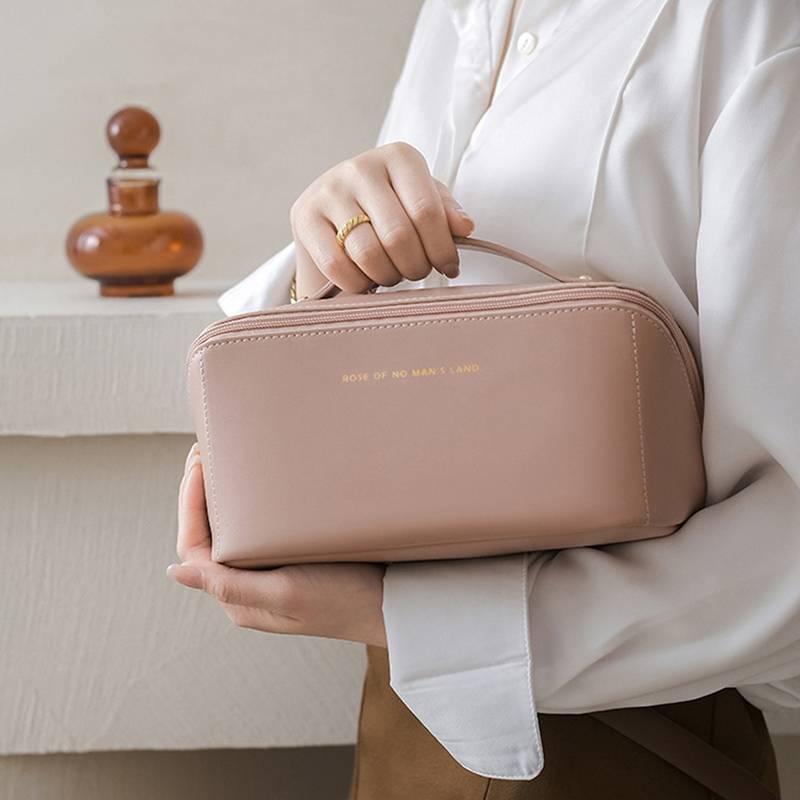 (Next Day Delivery) Women's Travel Makeup Bag – Large Capacity Cosmetic Travel Bag with Divider and Handle – Waterproof PU Leather Toiletry Organizer 4