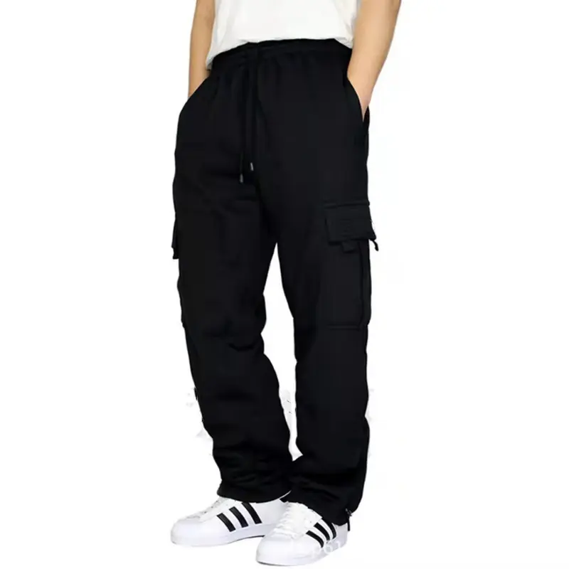 Men's Stylish Plain Flap Pocket Drawstring Waist Wide Leg Pants, Going Out Bottoms Fashion Casual Soft Stretchy Comfort Straight Leg Trousers for Daily Outdoor Wear, Men's Tracksuit for Fitness Travel, Men Cargo Pants, Trousers for Men. 1