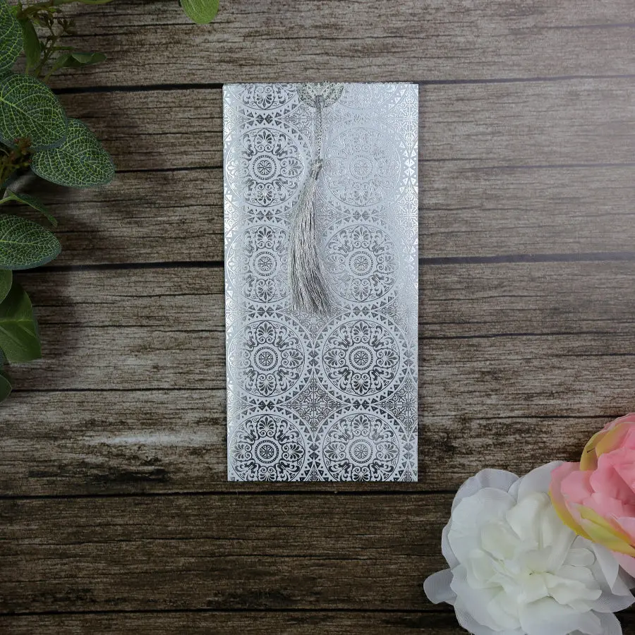 Foiled seamless geometric pattern invitation RWB White