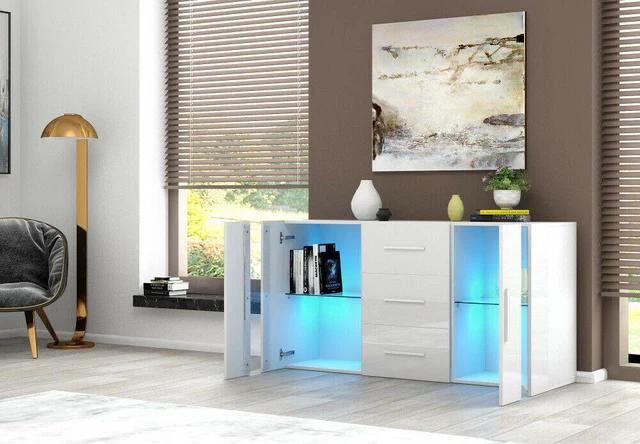 Product Introduction of LED Sideboard Cabinet 135cm in White/Black Finish storage media unit builtin wardrobe room partition 4