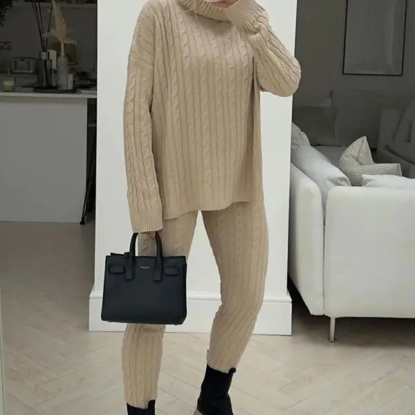 Women's Cable Knit Leggings Set with Roll Neck - Bottoms, Womenswear 5