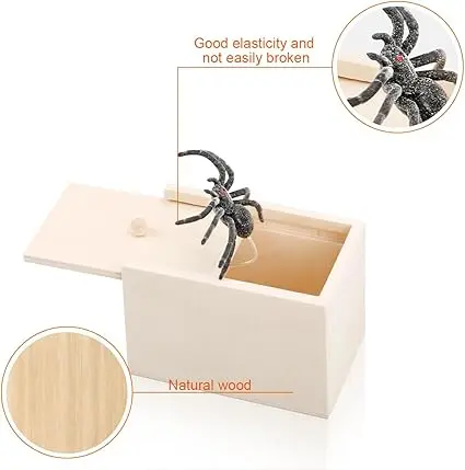 Spider Scare Prank Box, GLADFRESIT Wooden Scarebox Toy, Handmade Prank Spider, Fun Joke Mischief Practical Gifts for Kids Adults Halloween April Fool's Day 3